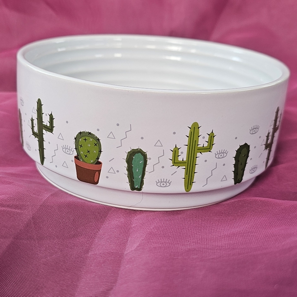 Top Paw White Ceramic Bowl with Cactus Design